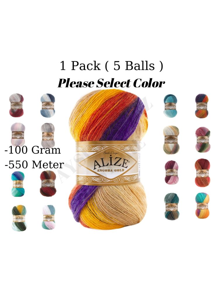 Draad 1 Pack ( 5 Ballen) alize Angora Gold Batik Hand Breien Garen (% 20 Wol % 80 Acryl) 100 Gram 550 Mt Haak Tool Kit