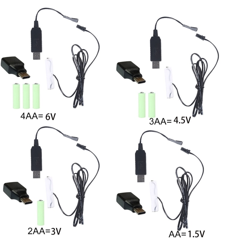Universal Detachable 2in1 USB/Type C Power Supply Cable for AA Battery Replace AA Battery Reuse AA Dummy Batteries