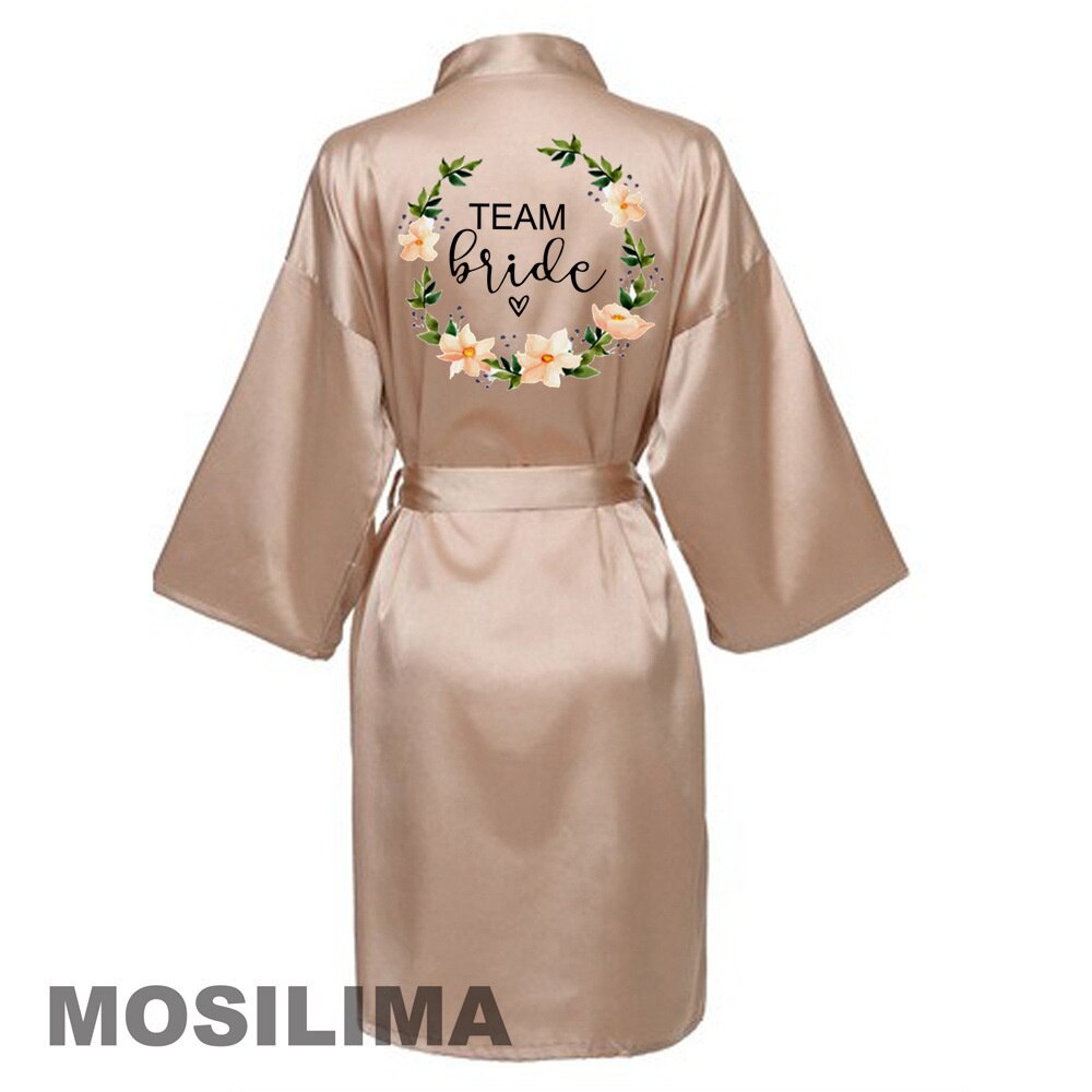 Bruiloft Team Bruid Gewaad Kimono Satijnen Pyjama Bruidsmeisje Badjas SP073: M / Oranje