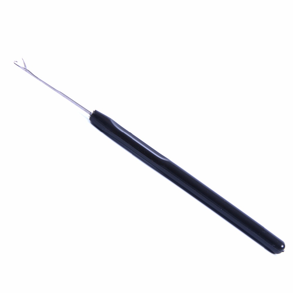 12pcs Black color plastic handle hook needle threader loop pulling needle for micro hair extensions tools