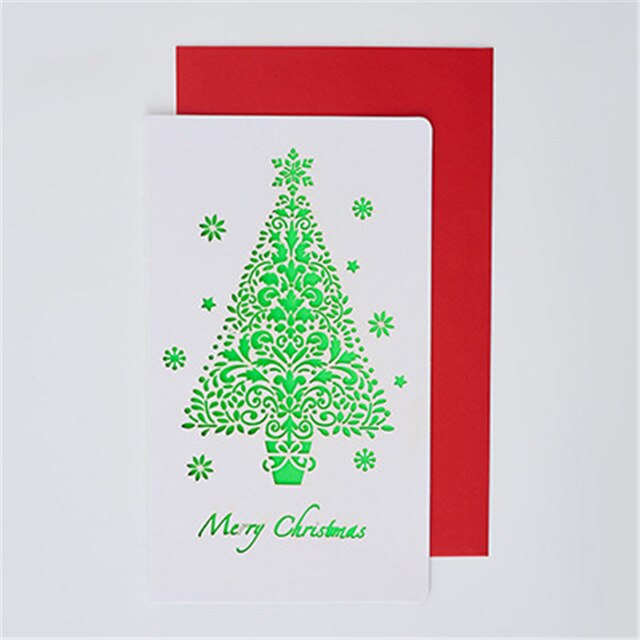 1 Kaart + 1 Envelop/Set Cartoon Hollow Out Wenskaarten Creatieve Papier Snijden Vrolijk Kerstfeest Kaarten Vouwen Xmas zegen Kaart: 5