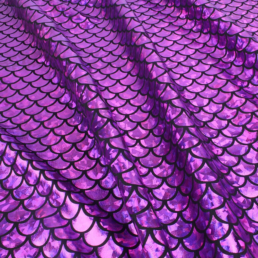 Bañador estampado de sirena de LICRA con holograma brillante, tela elástica de escamas de pescado, traje de baño de bailarina, 60 &quot;de ancho por yarda: Purple