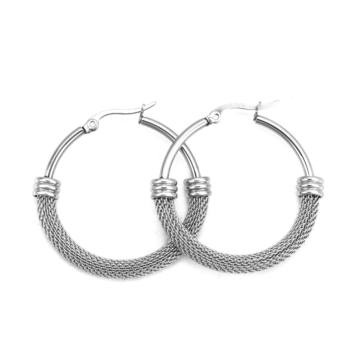 Doreen Box 304 Edelstahl Hoop Ohrringe Silber Farbe Runde Ohrringe Schmuck Post/Draht Größe: (18 gauge), 1 Paar: 3.9x3.7cm