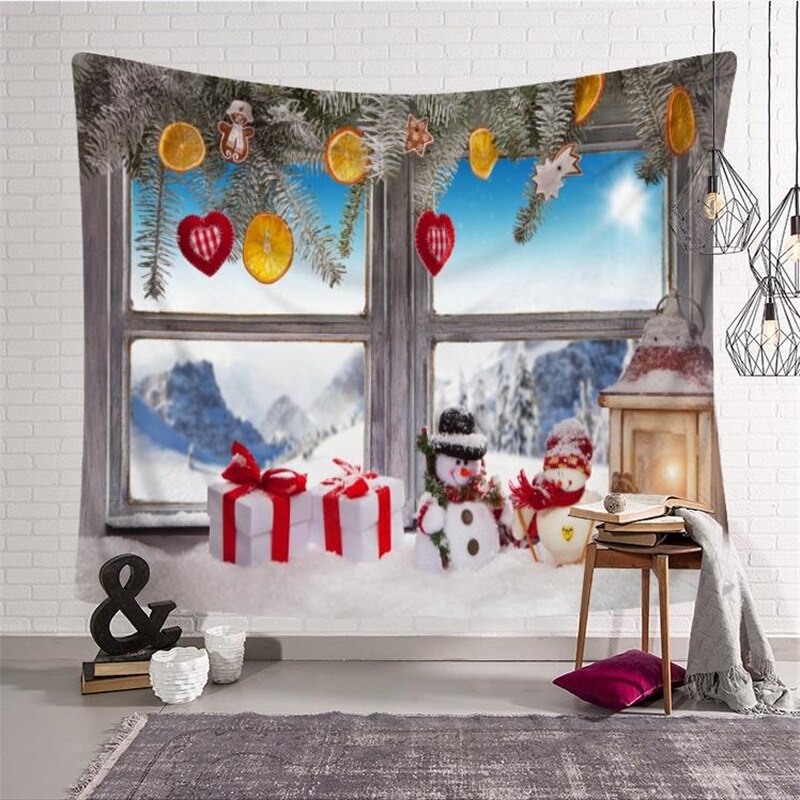 Juleveggteppe julenissen snømann veggpryd fest hjemme hengende dekor snø julenisse juletepper: G