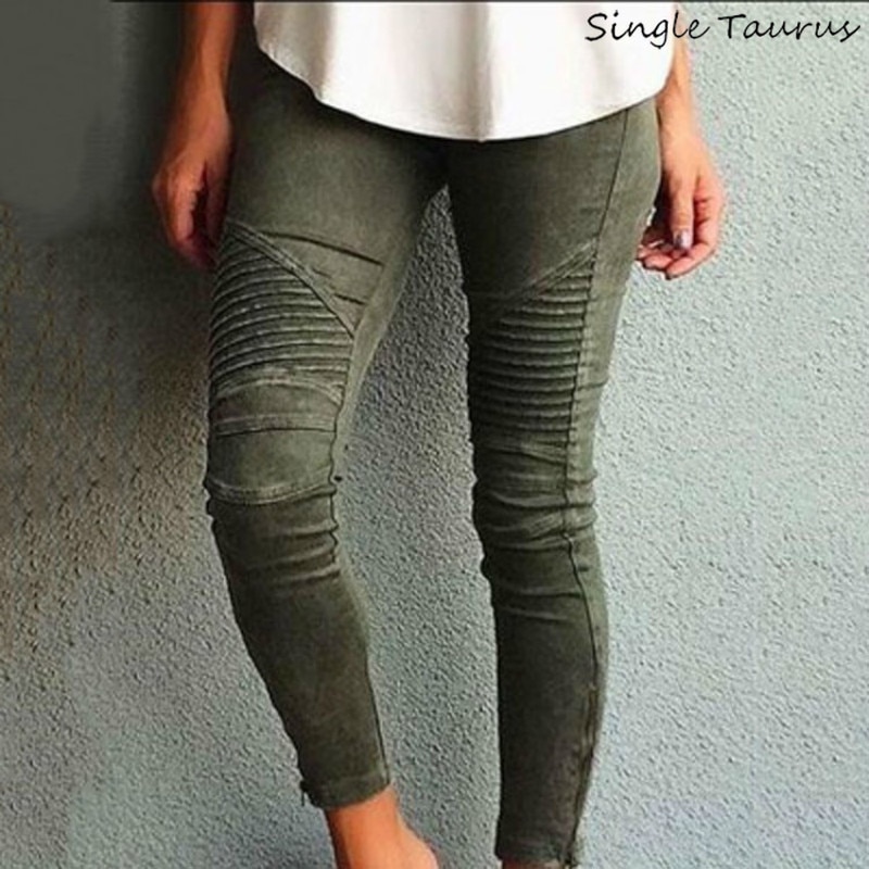 Europa Amerika Moto Biker Jeans Vrouwen Katoen Gewassen Vintage Geplooide Potlood Broek Femme Rits Hoge Elasticiteit Skinny Broek