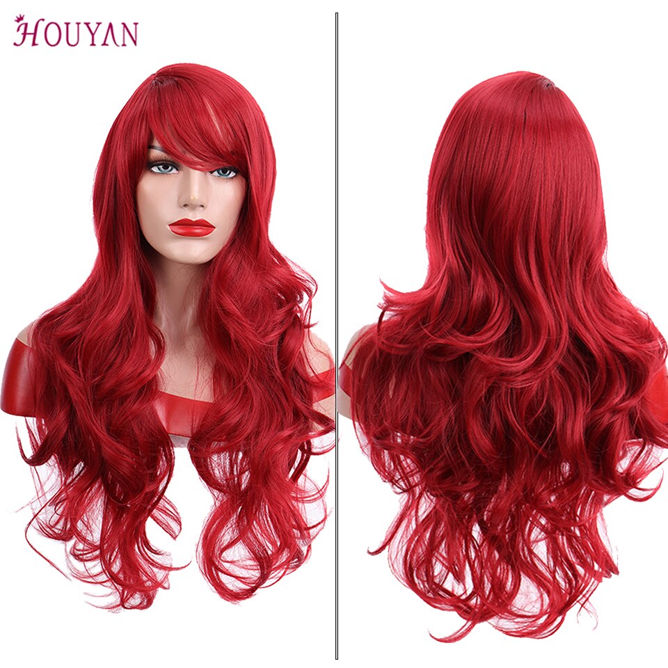 HOUYAN-Peluca de pelo rojo de 22 pulgadas para mujer, peluca de pelo largo ondulado, resistente al calor con explosión, pelucas de pelo sintético