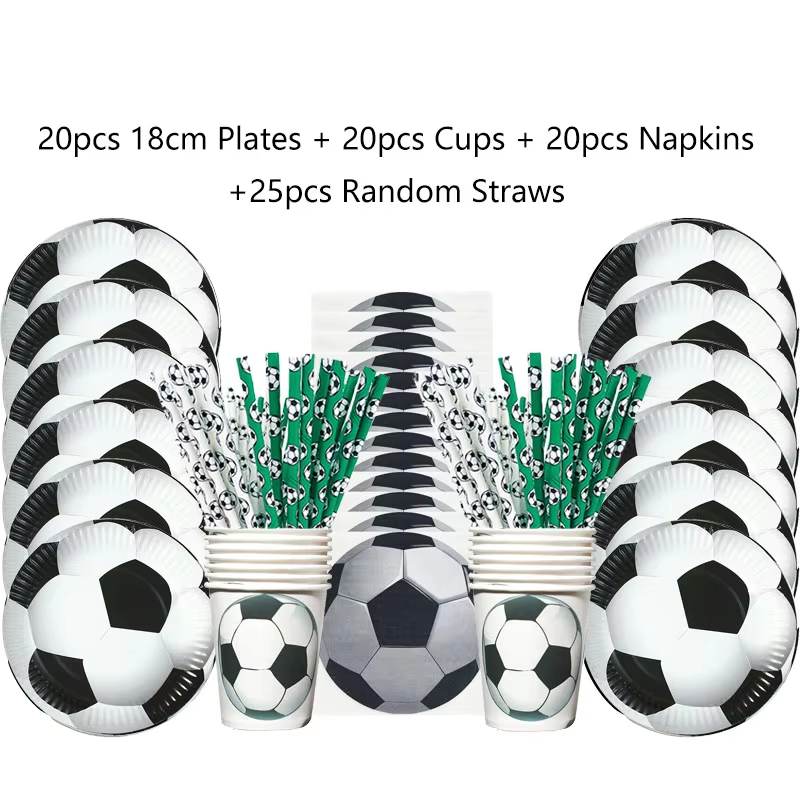 Voetbal Verjaardag Wegwerpservies Voetbal Papieren Borden Kopjes Servetten Tafelkleed Banner Sport Voetbal Thema Feestdecoratie