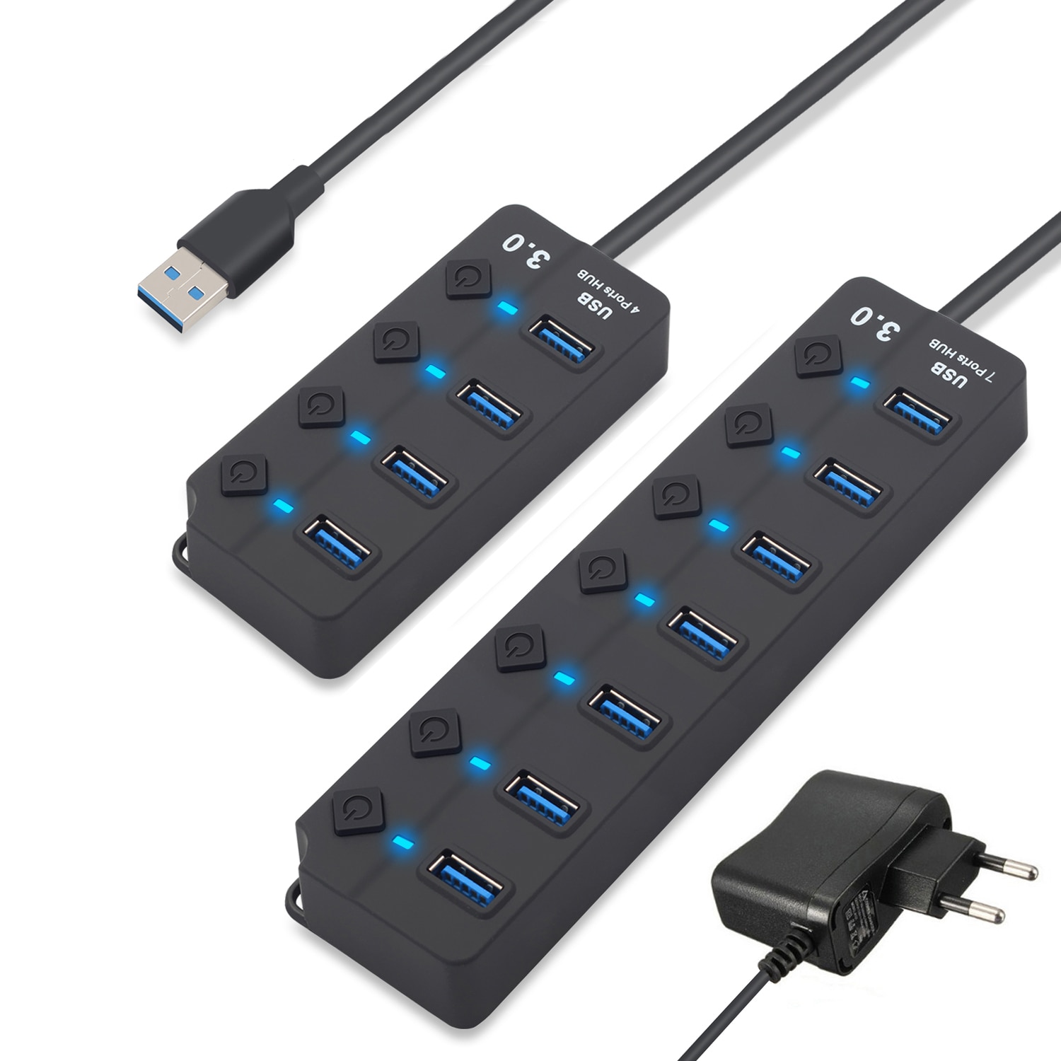4/7 Port USB 3.0 Hub Splitter USB Hub 3.0 met Individuele Schakelaars LED Indicator EU US Power adapter voor MacBook Laptop