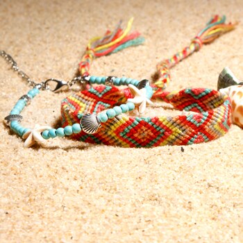 Lune fille 2 pièces coquille perles étoile de mer bracelets de cheville pour les femmes Double couche cheville jambe Bracelet à la main bohème fille bijoux directe: 4