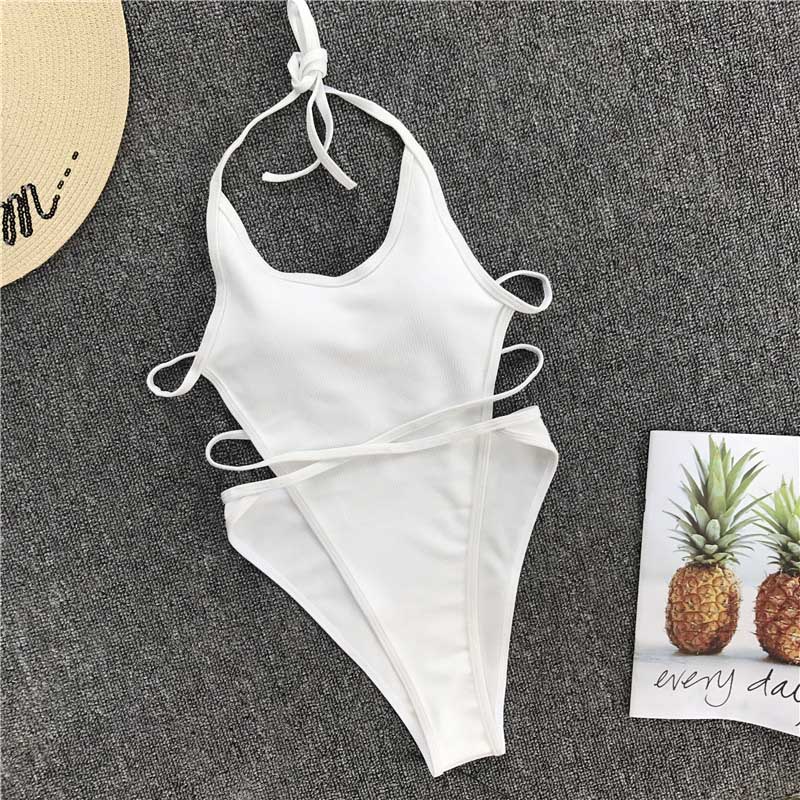 White Bather Sexy high cut leg one piece swimsuit women Swimwear Backless thong Bathing suit Swim female Monokini: YX980White / L