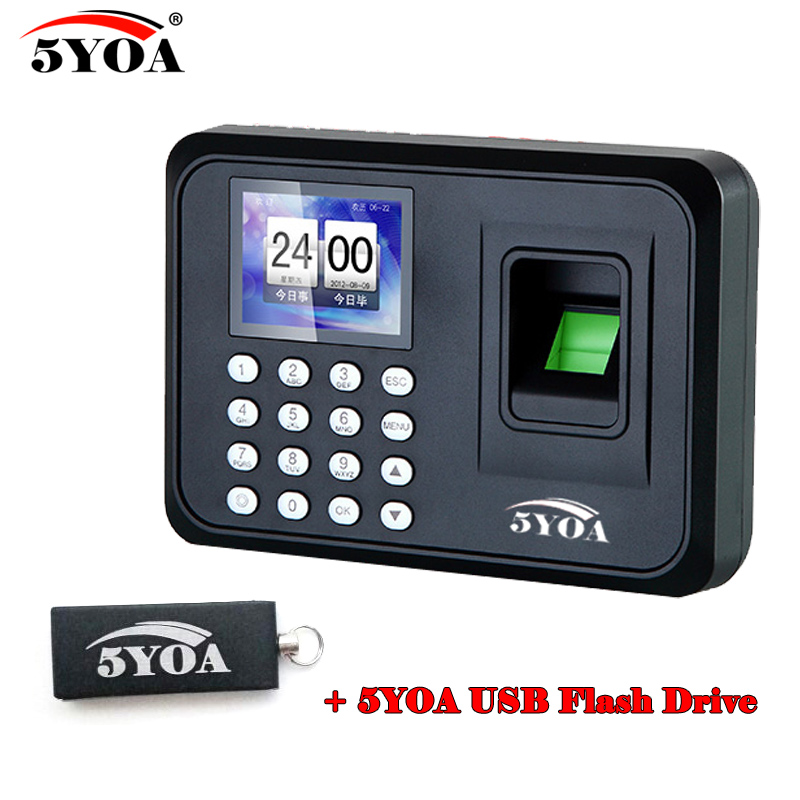 A01FY + usb flash drive biometric fingerprint punch time clock English Portuguese office attendance recorder machine reader