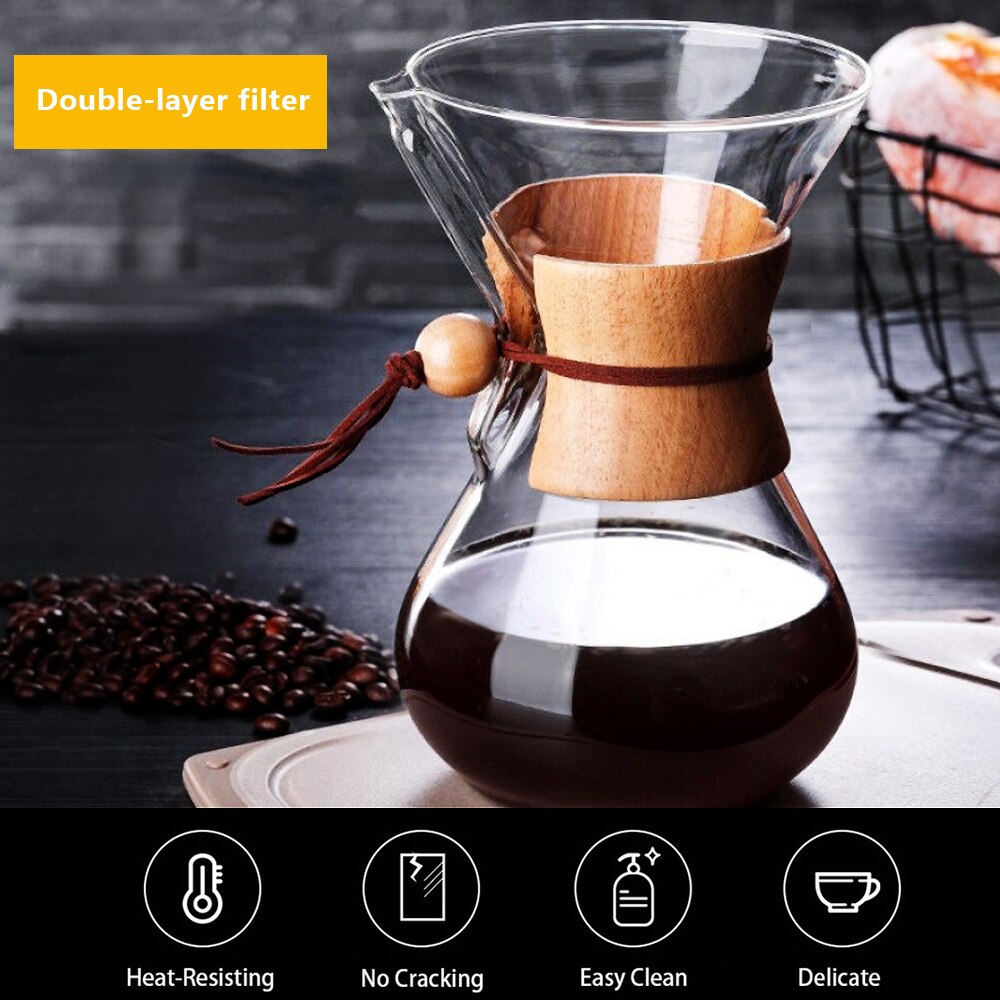 600ml Resistant Glass Coffee Maker Pour-over Coffee Pot Espresso Italian Coffe Machine Moka Pot Used With Stainless Steel Filter
