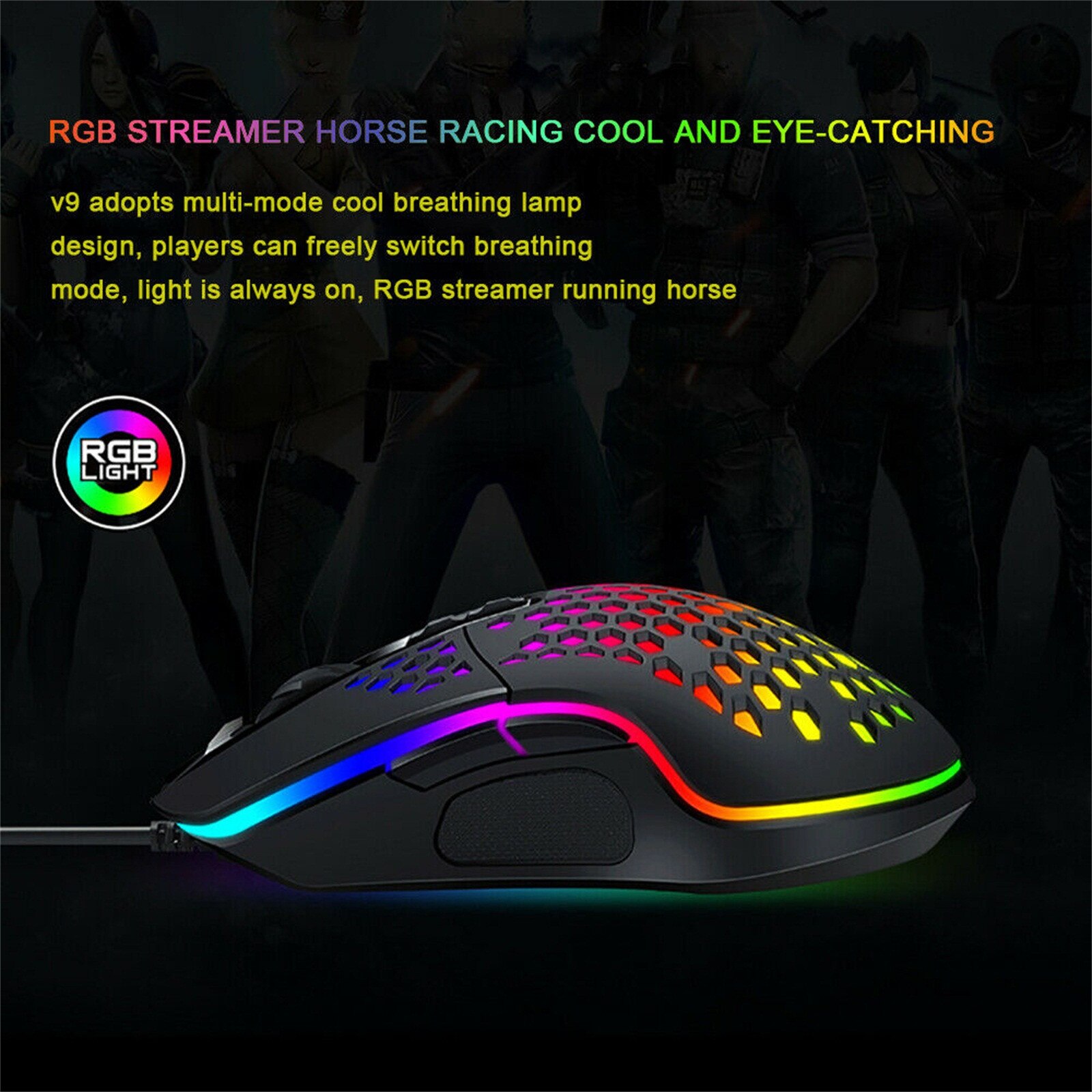 Gaming Mice Mouse 6400 DPI USB RGB Flowing Backlit Light Wired Laptop Compute USB Photoelectric PC Mice Luminous Mouse Colorful