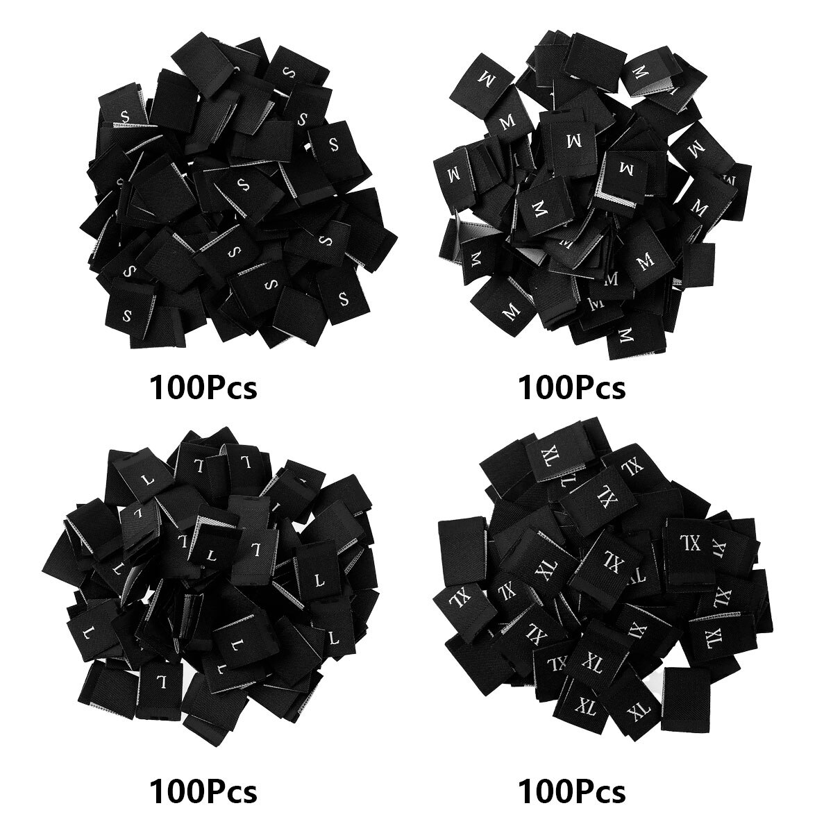 400- -pack s/m/l/xl spot klädesplagg etiketter gör det själv sömnad plagg etiketter polyester vävda storleksetiketter etiketter hemtextilprodukter kod: Svart