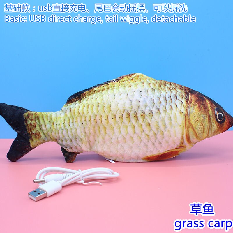 Web celebrity simulation electric will run beating swinging fish plush toy children boys jump baby with remote control01: Grass carp base