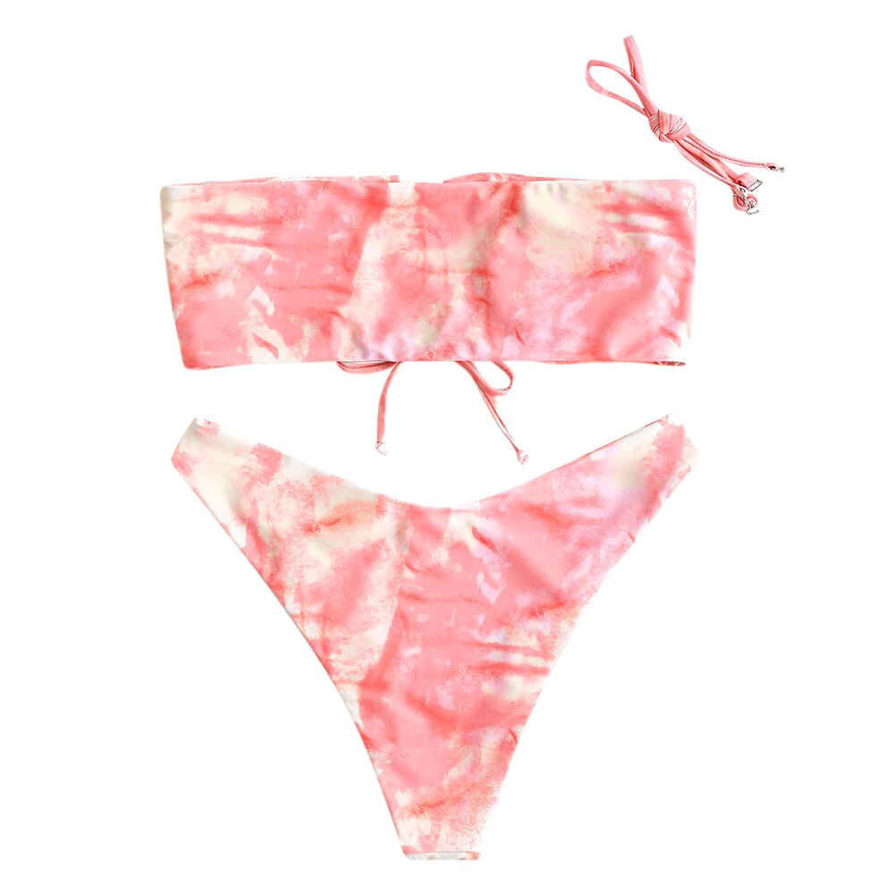Zaful Tie Dye Lace Up Hoge Cut Bikini Badmode Twee Stuk Zwemkleding