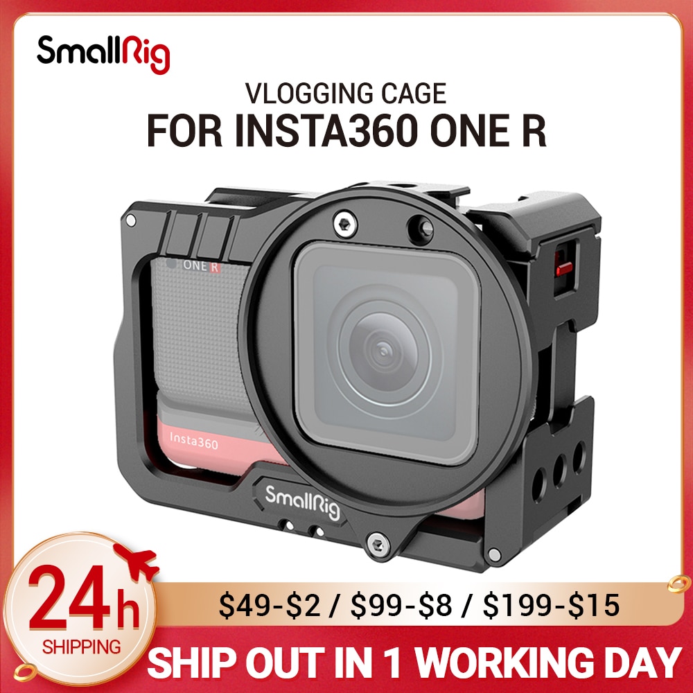 SmallRig Vlogging Cage &amp; 52mm Filter Adapter for Insta360 ONE R 4K Edition W/ Two cold shoe mounts, multiple 1/4”-20 holes 2901