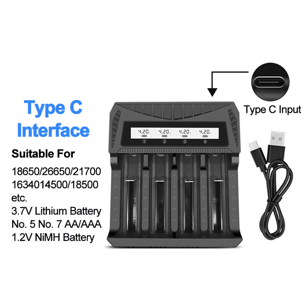 LCD Display Battery USB Charger 1/2/4 Slots For 18650 4.2V Rechargeable Lithium Battery For 1.2V NI-MH AA / AAA Battery Charger: green
