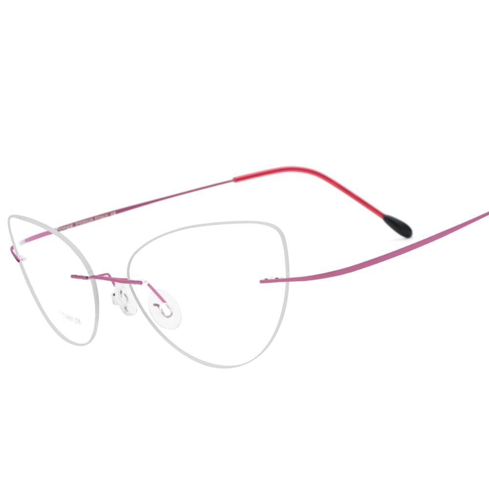 Hdcrafter kantløse brilleramme kvinder cat eye titanium ultralette receptfrie rammeløse skrueløse optiske brillerrammer: Lyserød