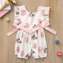 Newborn Infant Kawaii Printed Clothing Baby Girls Boys Bow Cartoon Deer Romper Summer Casual Toddler Jumpsuit Sleeveless Outfits