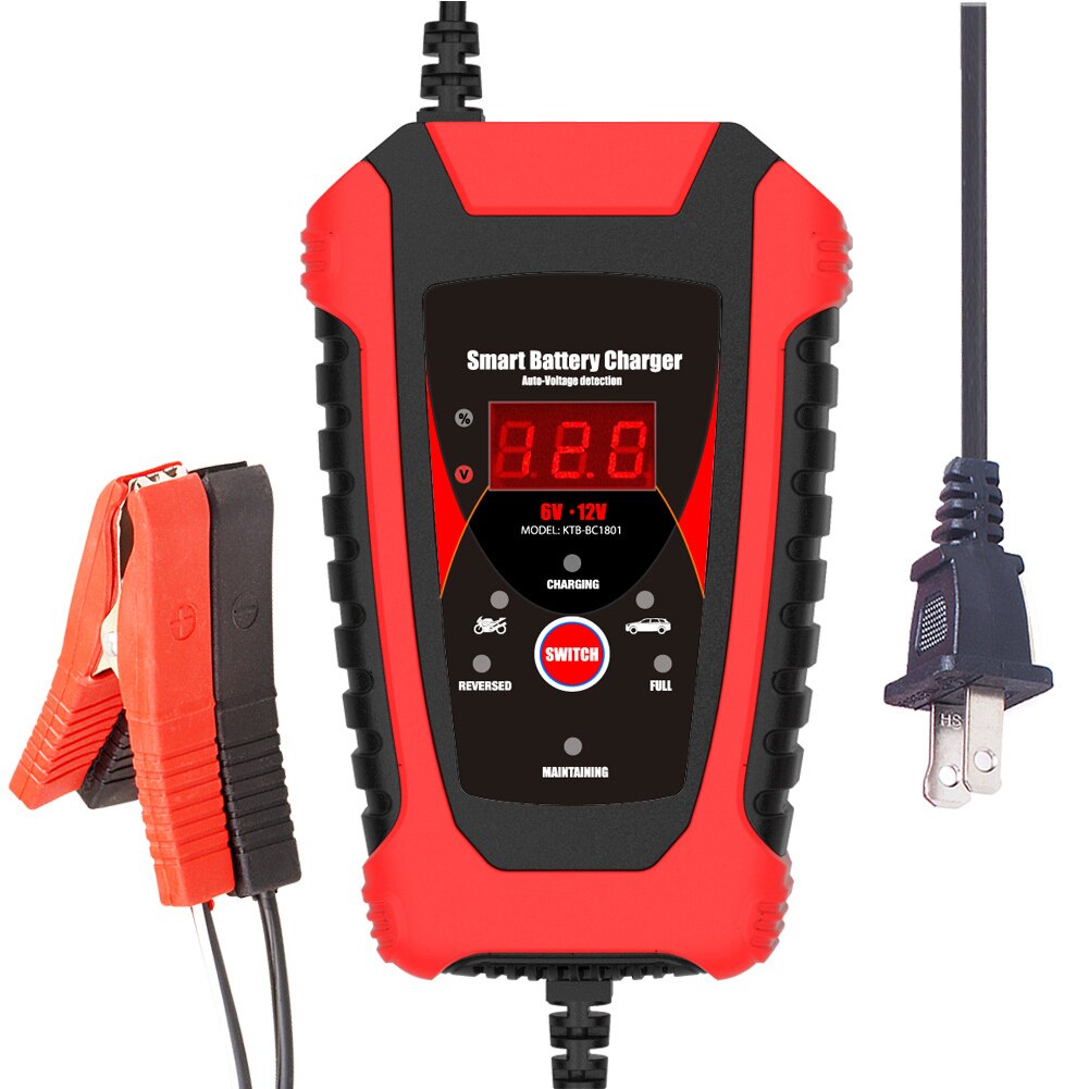 Automotive Smart Portable Lawn Mower Maintainer Motorcycle Accessory Multifunctional 6V 12V Digital Display Car Battery Charger
