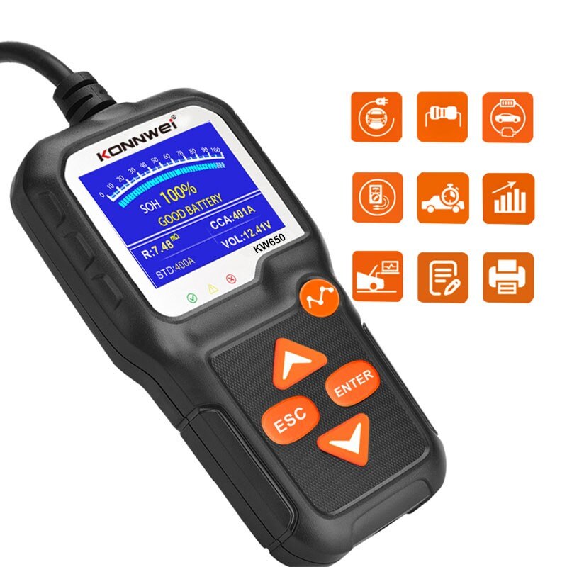 KW650 Car Motorcycle Battery Tester 12V 6V Car Motorcycle Auto Analyzer 2000CCA Diagnostic tool
