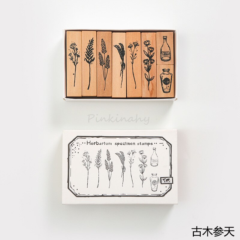 1 sæt vintage planter stempler retro segl dekoration stempel træ gummistempler til scrapbog papirvarer gør det selv håndværk standard stempel: 8 stk