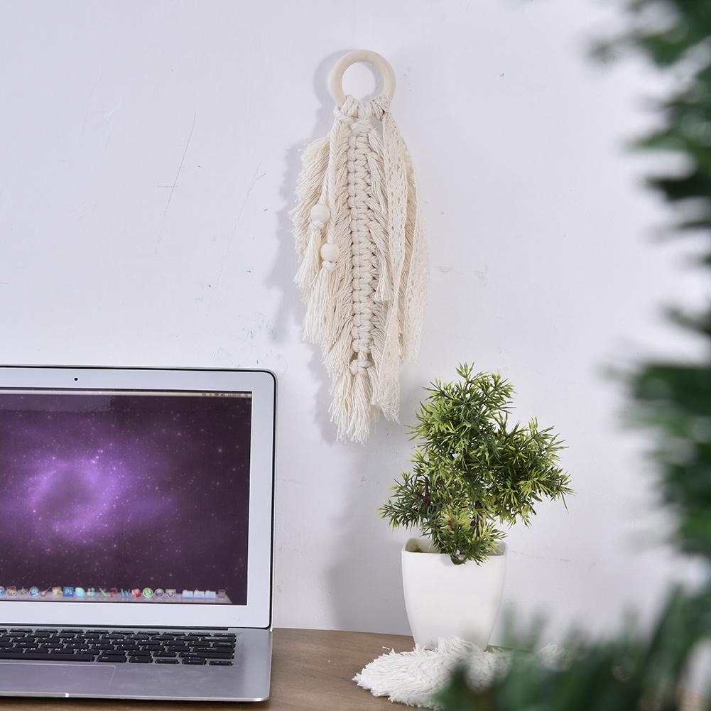 nordisch Böhmen Macrame Federn Fransen Wandteppich Mini Macrame Zauberstab Hängen Boho Dekor Handwoven Hochzeit Auto Dekoration