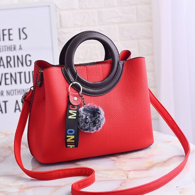 YONGBONG Litchi Pattern Soft PU Leather Women Handbag Two Pieces Female Shoulder Bag Girls Messenger bag Casual Women Bag: Red