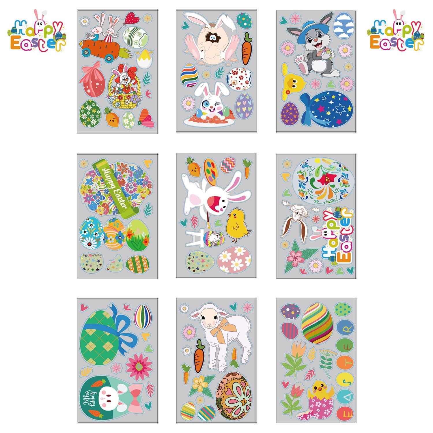 Paasstickers voor ramen, statische stickers met konijn en bloemen