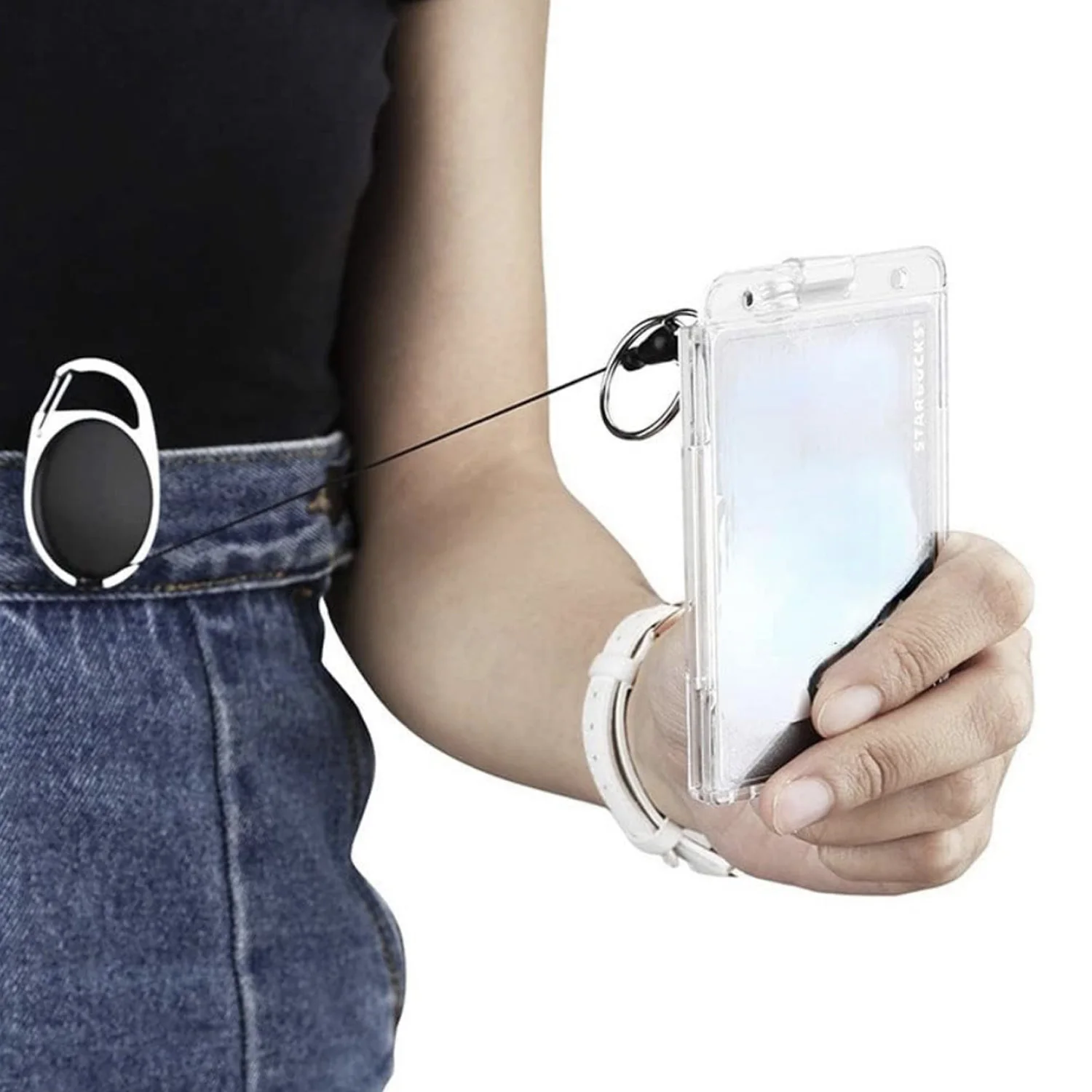 HD-klarer horizontaler vertikaler Ausweishalter, skalierbar, für Damen und Herren, Studenten, Arbeitskarten, Namensschilder, Ärmel mit Gürtel, Brusttasche, Clip