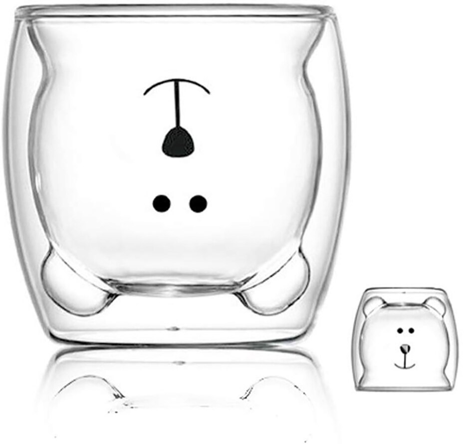 Søt bjørn dobbeltlag kaffekrus dobbelt glass kopp kartong dyremelk glass dame søt jul morsomme krus: 1