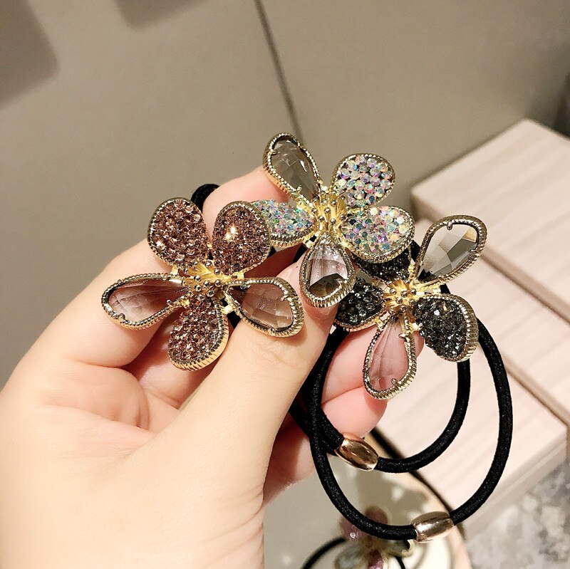 Barocco di Cristallo Del Fiore Del strass Fasce per Capelli Della fascia Elegante Delle Donne Elastico Femminile in Gomma Legami Dei Capelli Scrunchies Ragazze Accessori