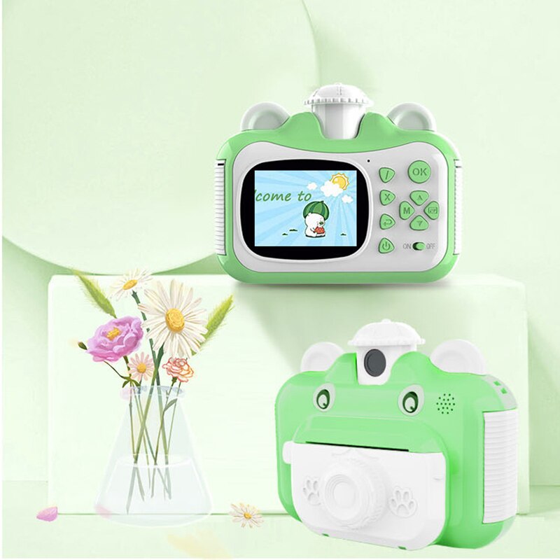 Kids Camera Instant Print Camera 180 ° Draaibare Lens Hd 1080P Digitale Camera Voor Kinderen Print Camera Met 100 stuks Thermisch Papier: green / No card