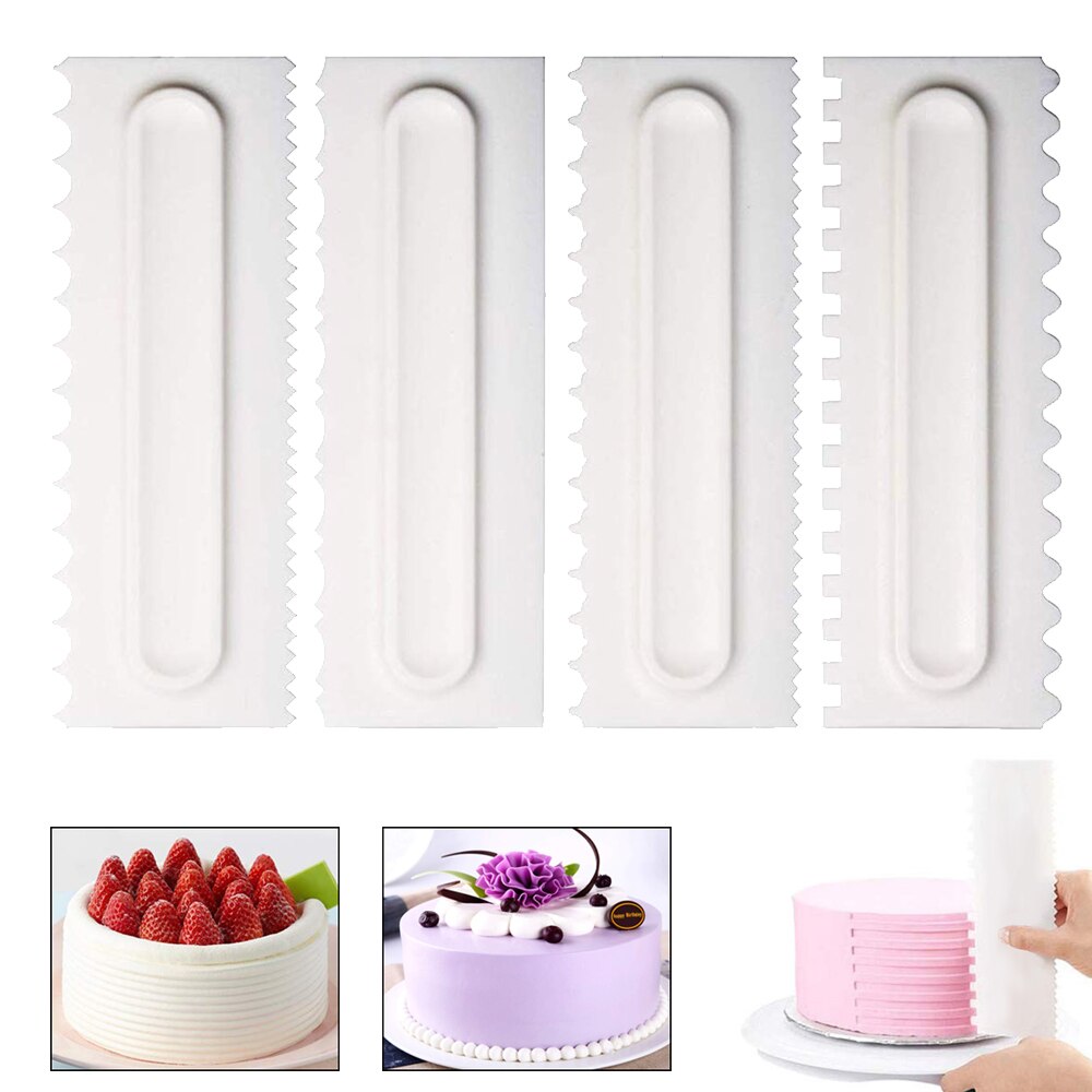 4 stuks taart schraper decoratie kam gebak texturen bakgereedschap glazuur smoother taart schraper taart gereedschap taart decoratie gereedschap