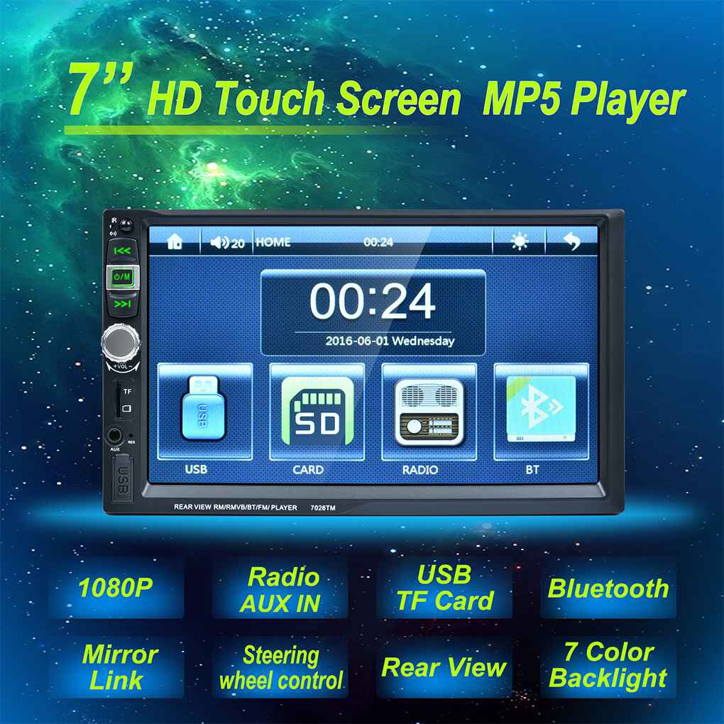 7 inch HD Double Din Touch Screen Vehicle Car Blluetooth MP5 with Camera FM Transmitter USB TF Card