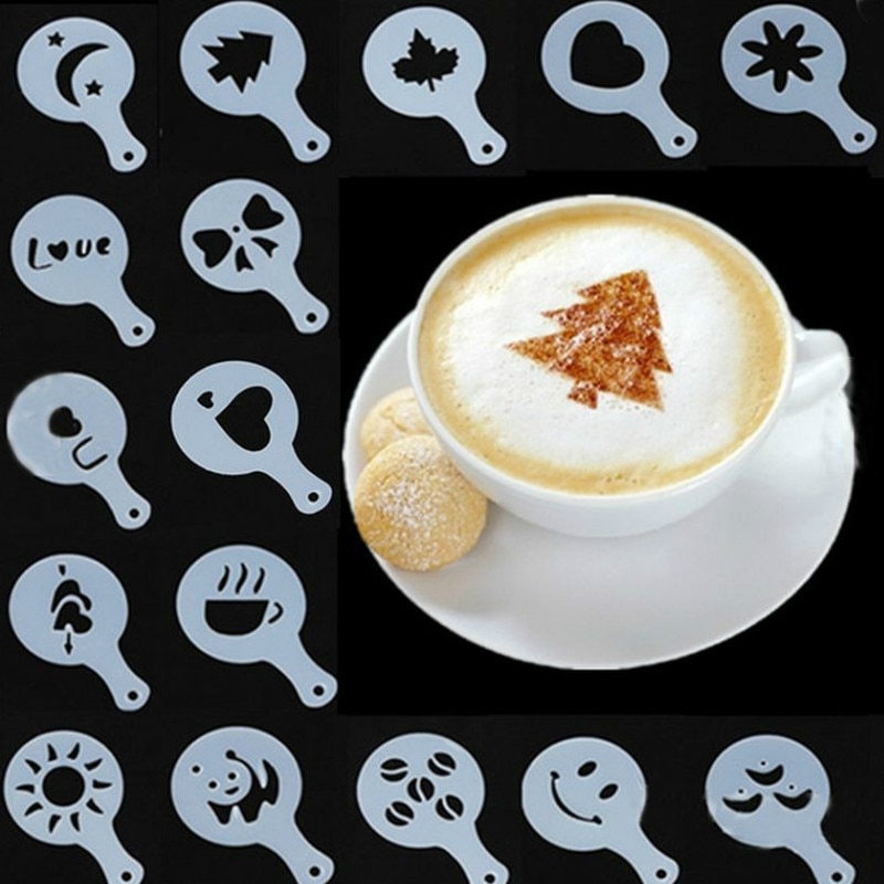 16Pcs/set Coffee Latte Cappuccino Coffee Art Stencils Cafe Foam Spray Template Barista Stencils Coffee Decoration Tool
