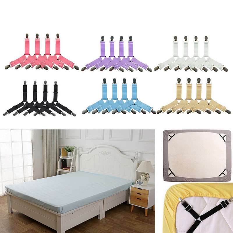 4pcs/set Elastic Bed Sheet Clips Suspenders Straps Adjustable Heavy Duty Grippers For HomeA