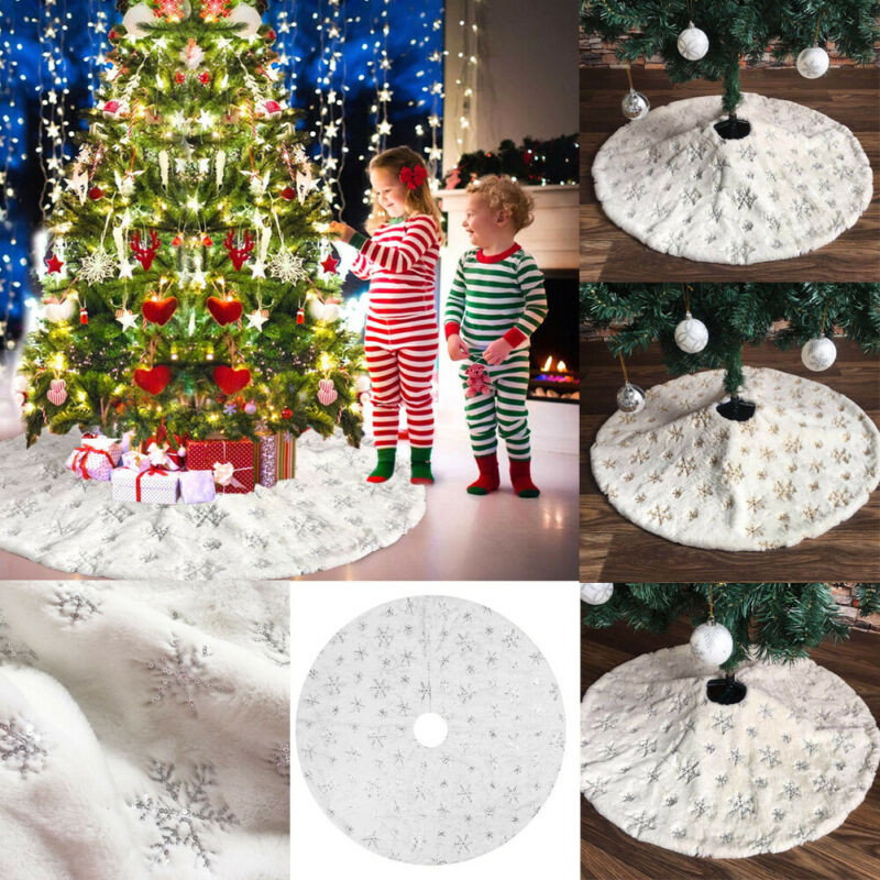 78/90/122 Cm Wit Flanellen Geborduurd Sneeuwvlok Kerstboom Rok Kerst Jaar Woondecoratie Tool