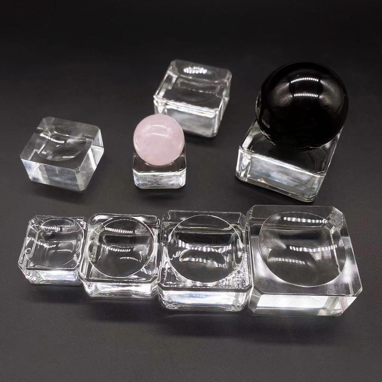 Base de sphère de verre carrée transparente, support de piédestal, présentoir à boules, accessoires, de décoration pour la maison, 25mm, 30mm, 35mm, 40mm