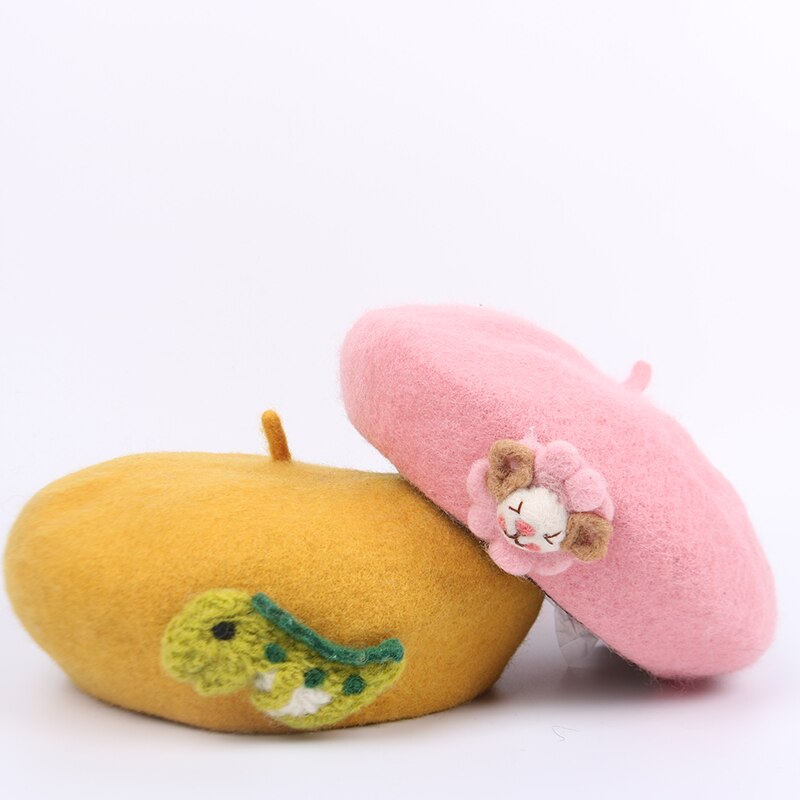 Boinas de inverno meninas de lã crianças boina quente chapéus meninas boina boné liso com chapéu de inverno animal bonito para 4-8 anos de idade ZZ-406-2