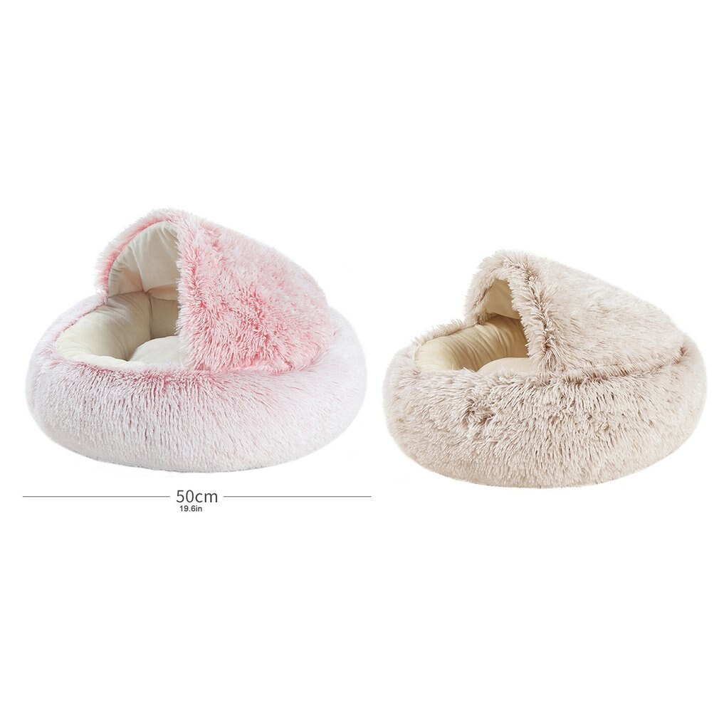 Stijl Hond Kat Bed Ronde Pluche Cat Warm Bed House Zachte Lange Pluche Bed Voor Kleine Honden Voor katten Nest 2 In 1 Kat Bed