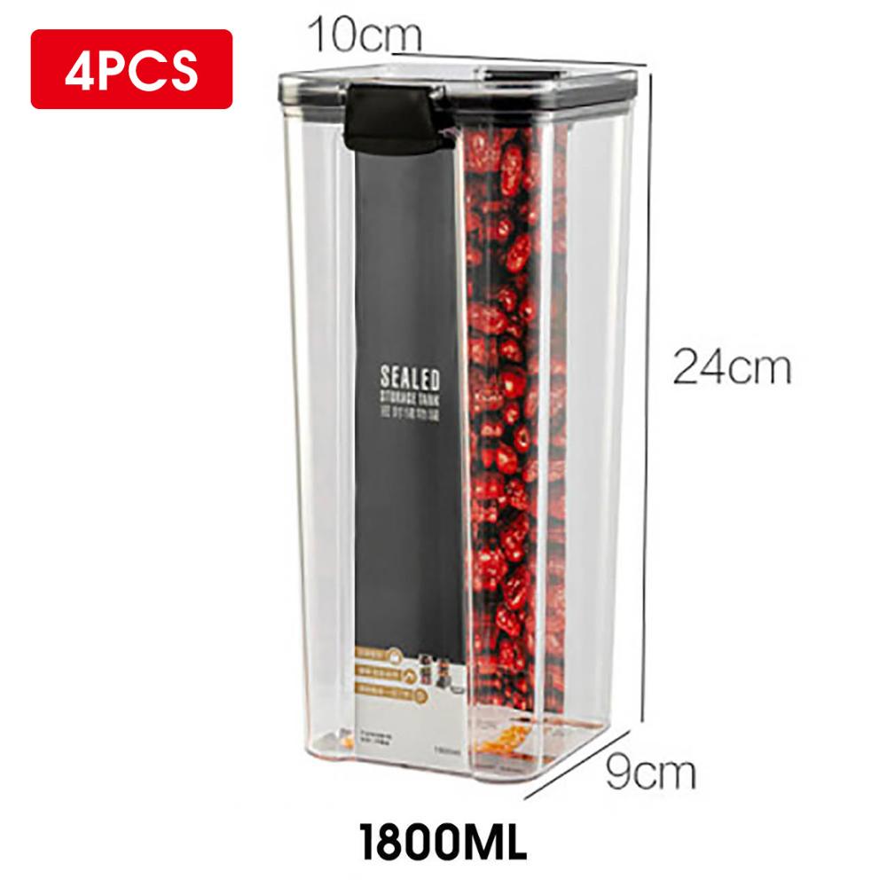 4 kokoa keittiön ilmatiivis laatikko muovinen elintarvikkeiden säilytysastia pinottavat pullot kuivaruokaa pähkinöille monijyväisille: 4 kpl 1800ml