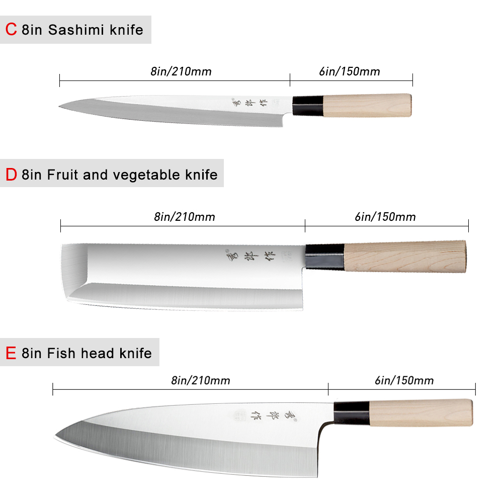 Japanese Sushi Knife High Carbon Steel Salmon Sashimi Chef Knife Multifunctional Slicing Kitchen Knives Cooking Tools нож: CDE 3Pcs Set