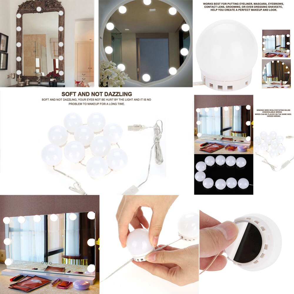 10 Lampen Vanity Led Make-Up Spiegel Verlichting Dimbare Lamp Warm/Koud Tonen Dressing Spiegel Decoratieve Led-lampen Kit Make-Up accessoire