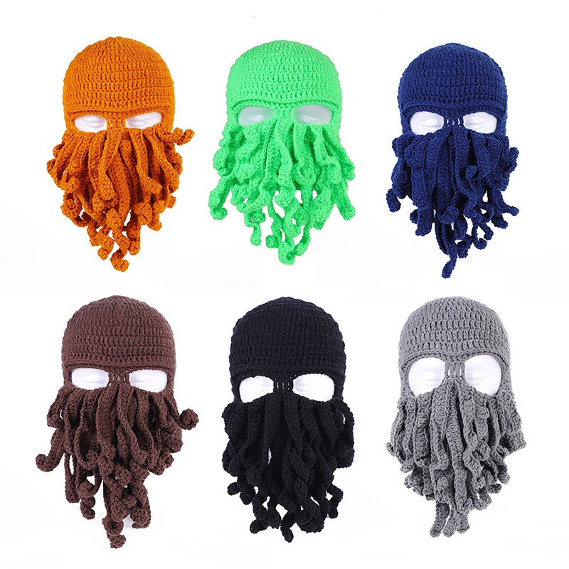 Novelty Funny Party Octopus Beard Hat Unisex Animal Cthulu Crocheted Tentacle Knit Wind Mask Ski Cap Halloween Hats