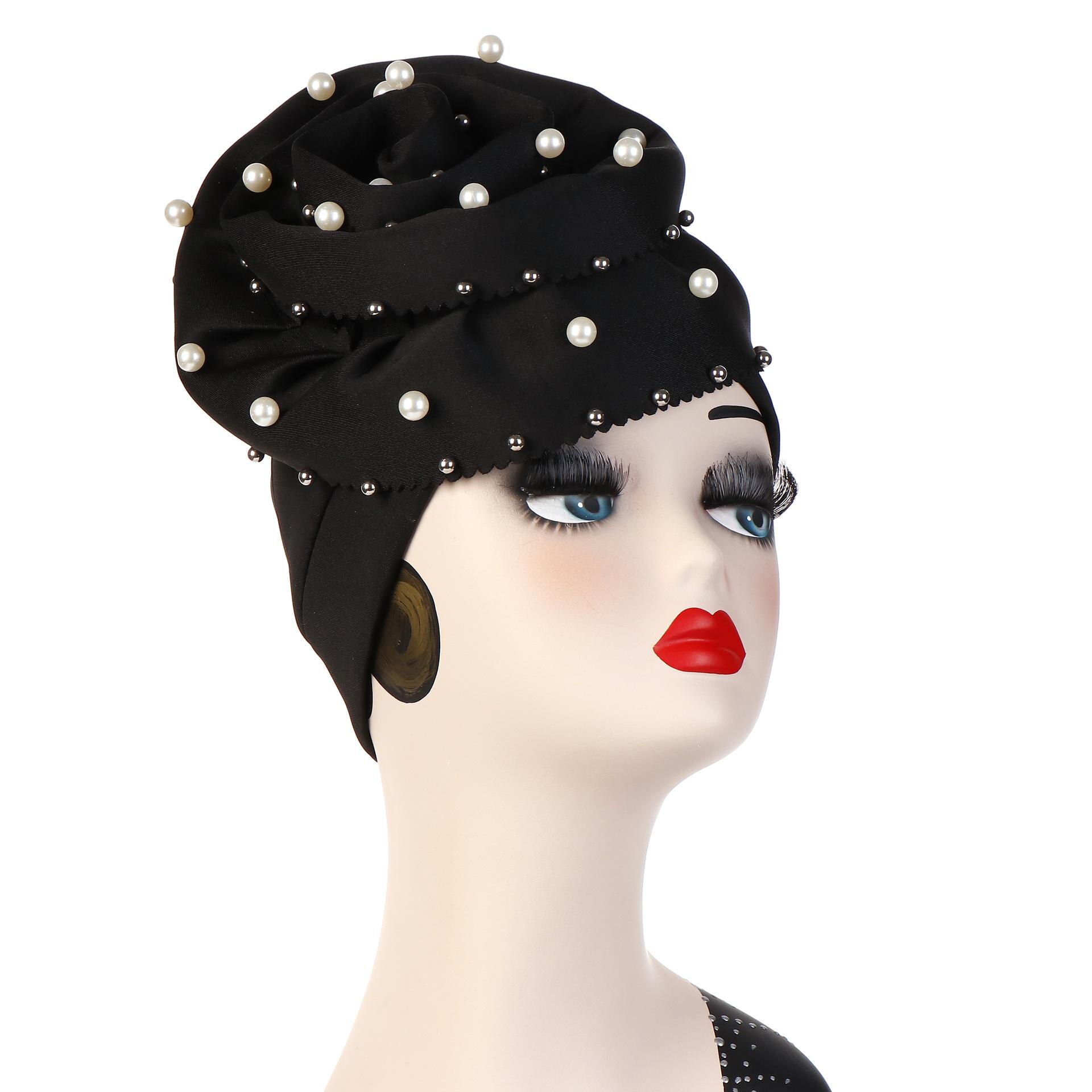 Bonnet indien fleur pour femmes musulmanes | Bonnet perte de cheveux, couvre-tête perlé Turban Cancer, mancherons, chapeaux islamiques pour femmes,: 01 Black