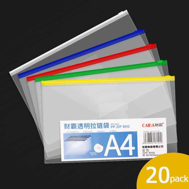 20Pcs Bestand Houder Transparant Plastic Informatie Tas A5 Rits Grote Capaciteit Boek Tas A4 Briefpapier Student Office Bestand Zak
