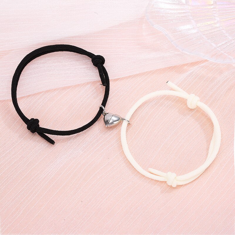2Pcs/Set Lovers Heart Couple Magnetic Distance Bracelet Minimalist Matching Friendship Bracelet Rope Braided Kit Lover Jewelry