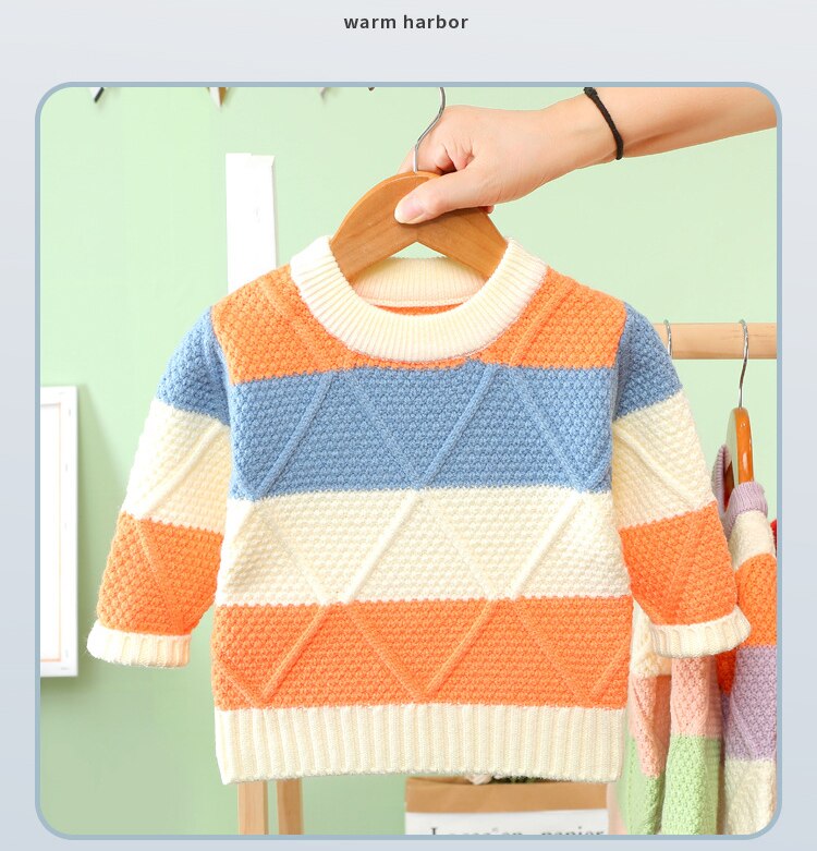Mode Kleuraanpassing Trui Unisex 1-5Years Kids Gebreide Trui Peuter Jongen Meisje Winter Warm Kleding Tops Thicken Casual: beige / 3T